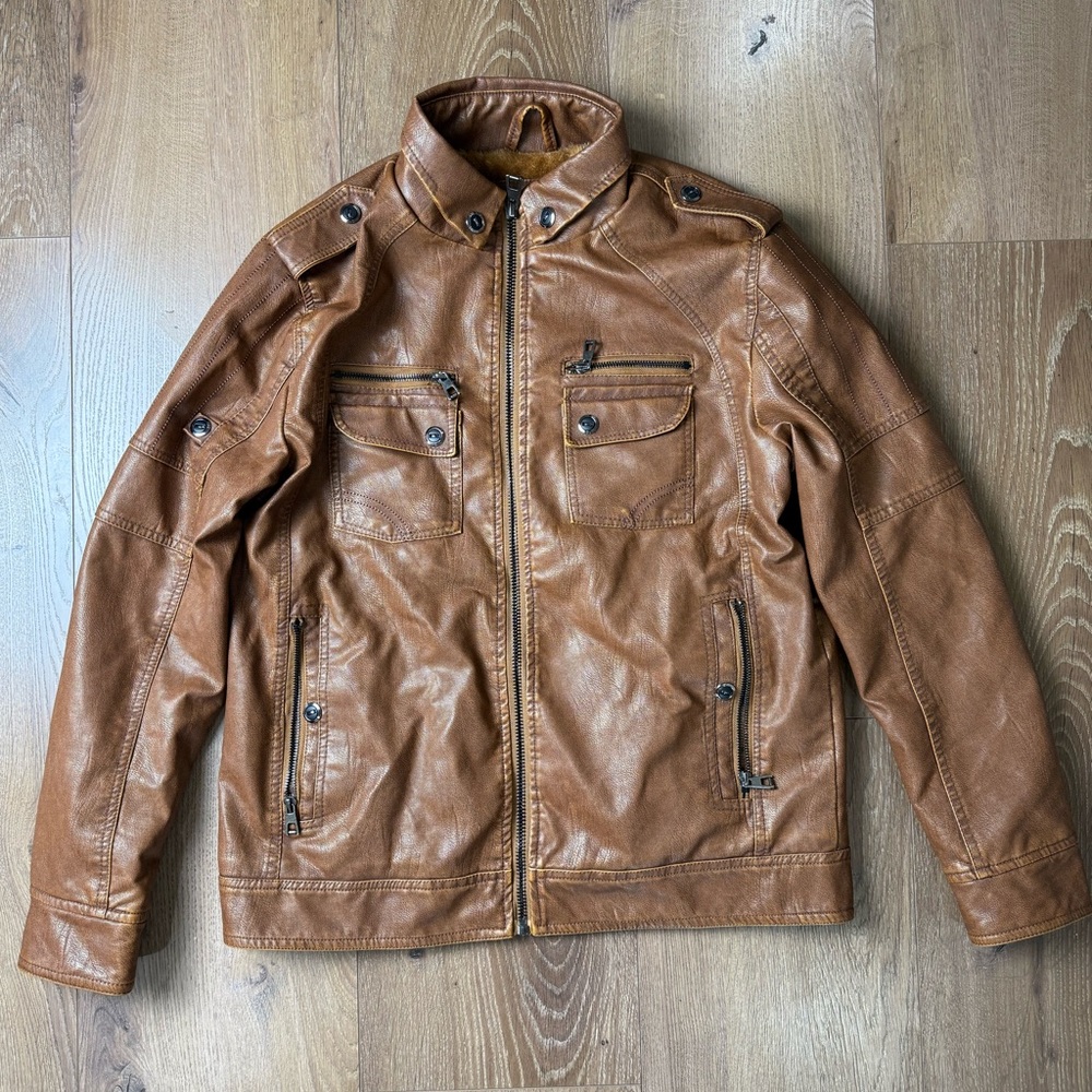 Men's Brown Fleece Leather Jacket